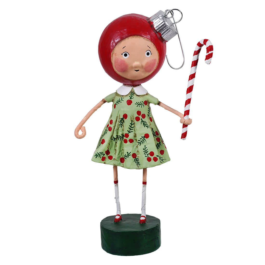 Lori Mitchell Betsy Bauble figurine girl with red ornament head holding candy cane