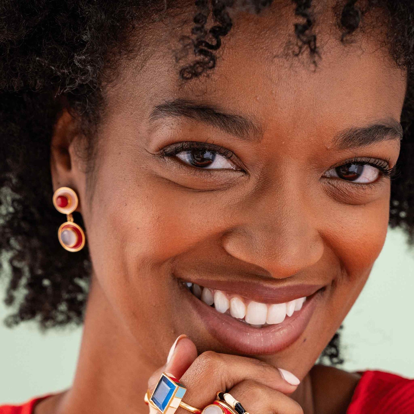 Betty Semi-Precious & Enamel Drop Earrings Red/Blush