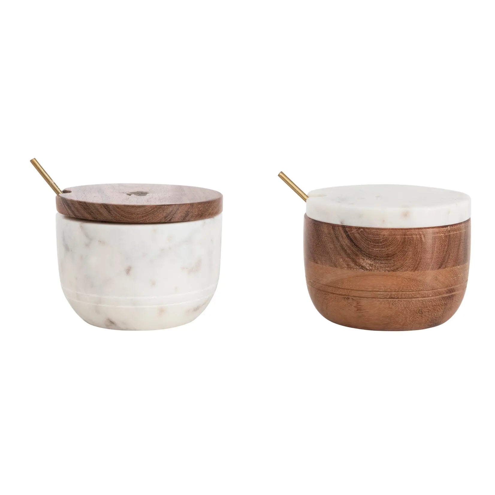 Marble & Acacia Bowl w/Lid & Spoon