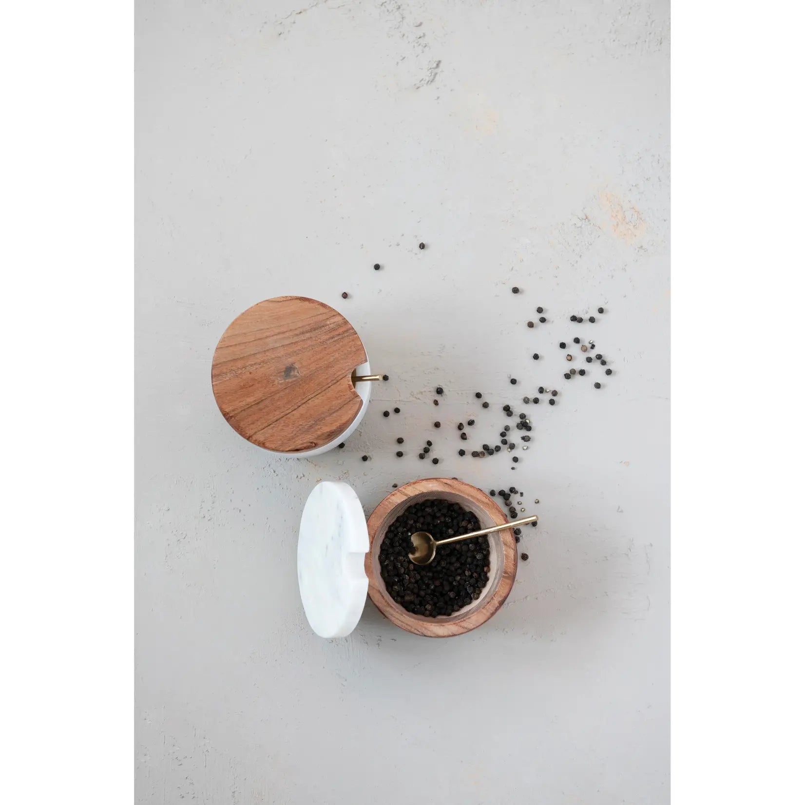 Marble & Acacia Bowl w/Lid & Spoon