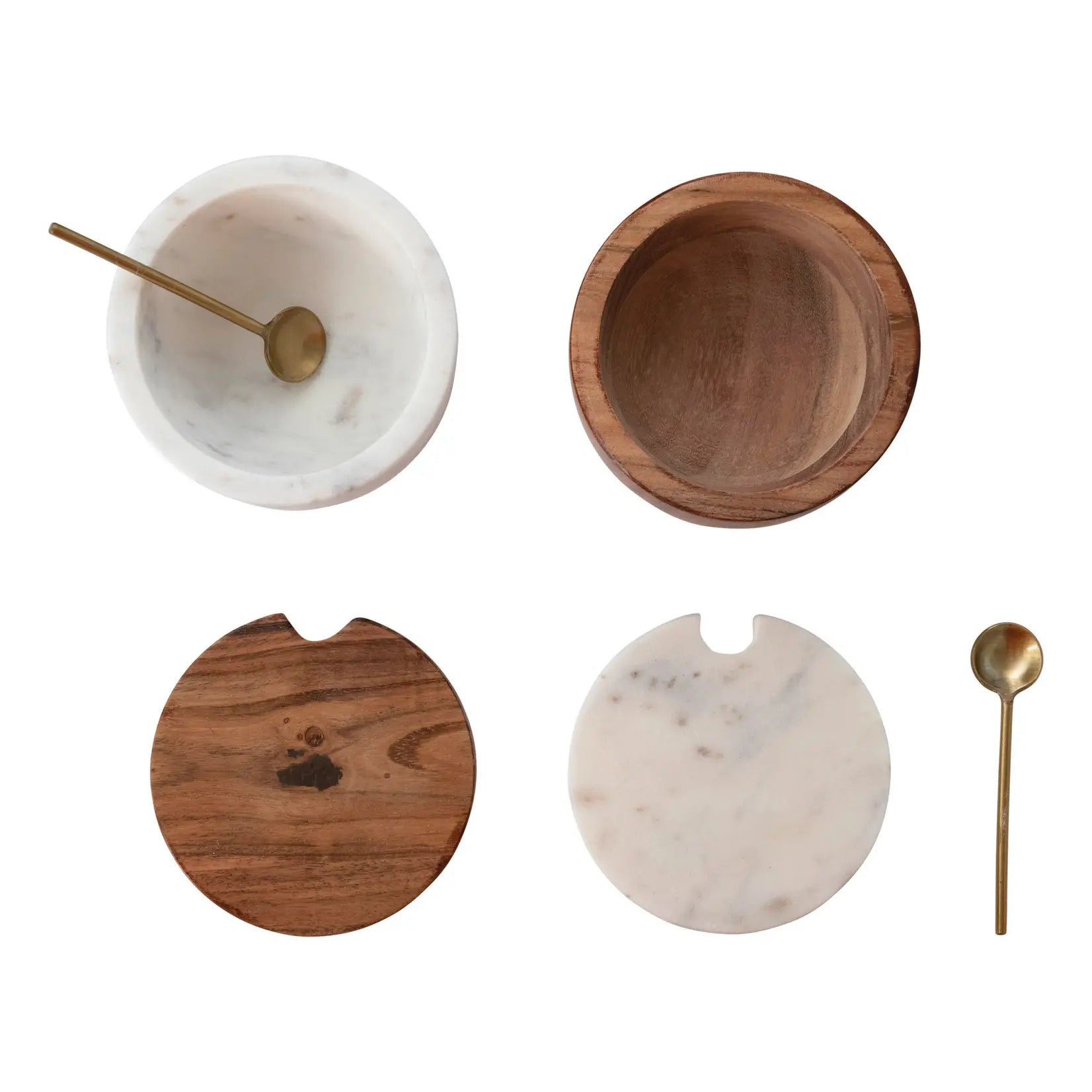 Marble & Acacia Bowl w/Lid & Spoon