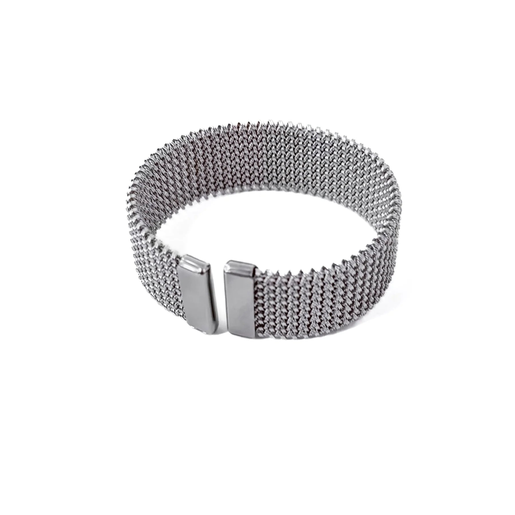 BRAIDED MESH CUFF BRACELET-SILVER