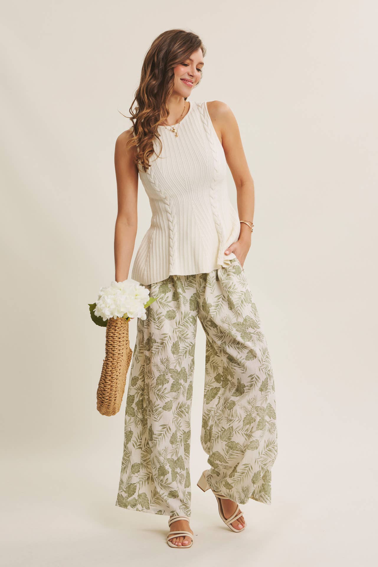 WIDE LEG PANT-PALM LEAF-DUSTY SAGE-SMALL