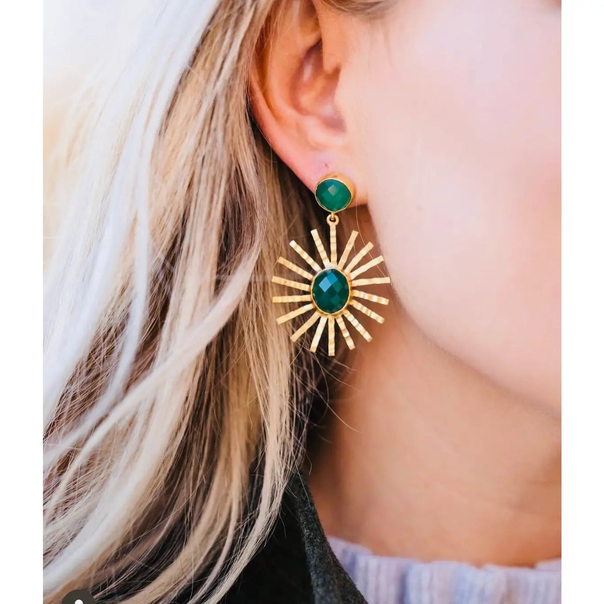 Green Onyx Sunburst Earrings