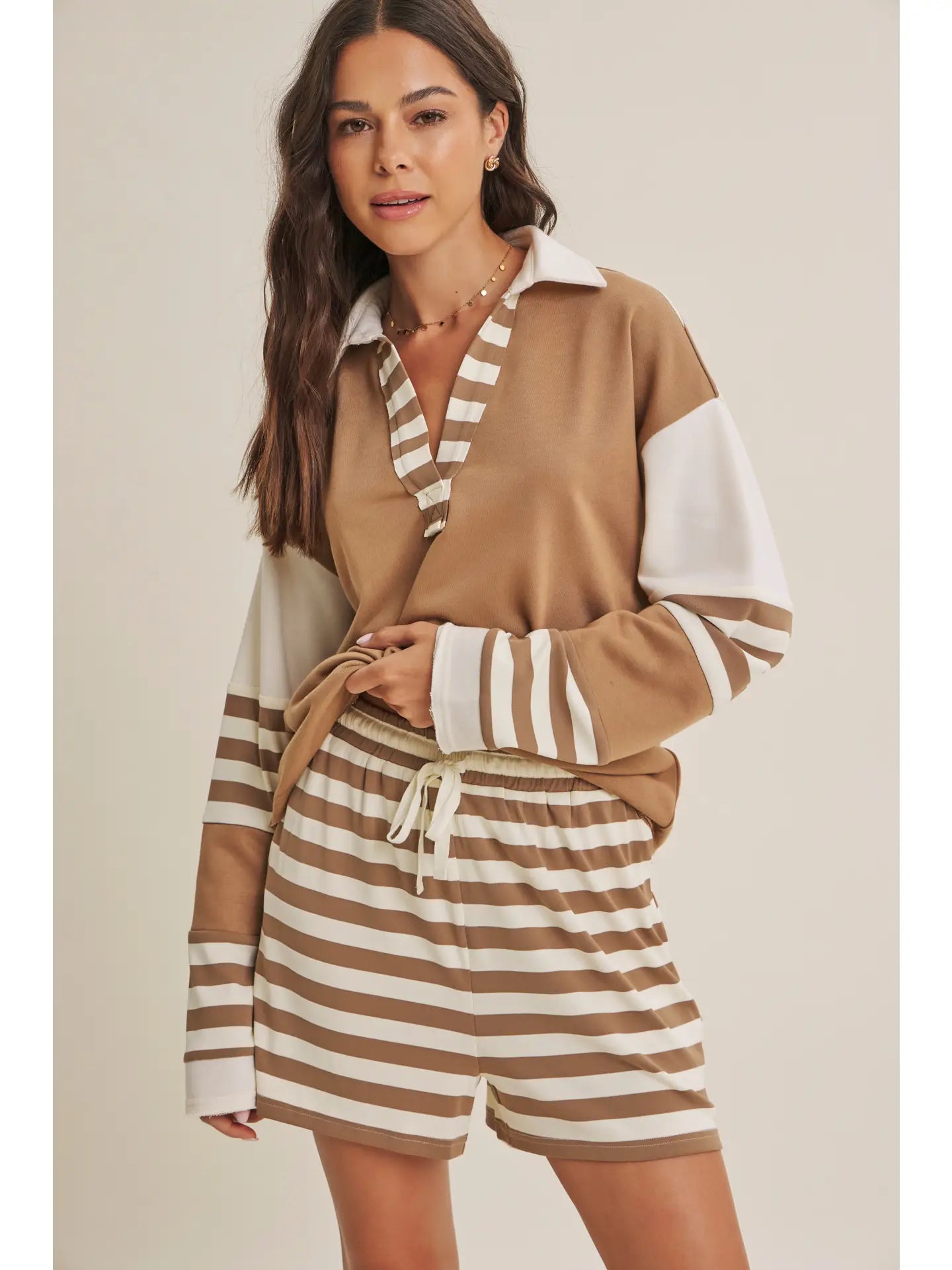 COASTAL STRIPE FRENCH TERRY TOP-LATTE-LARGE