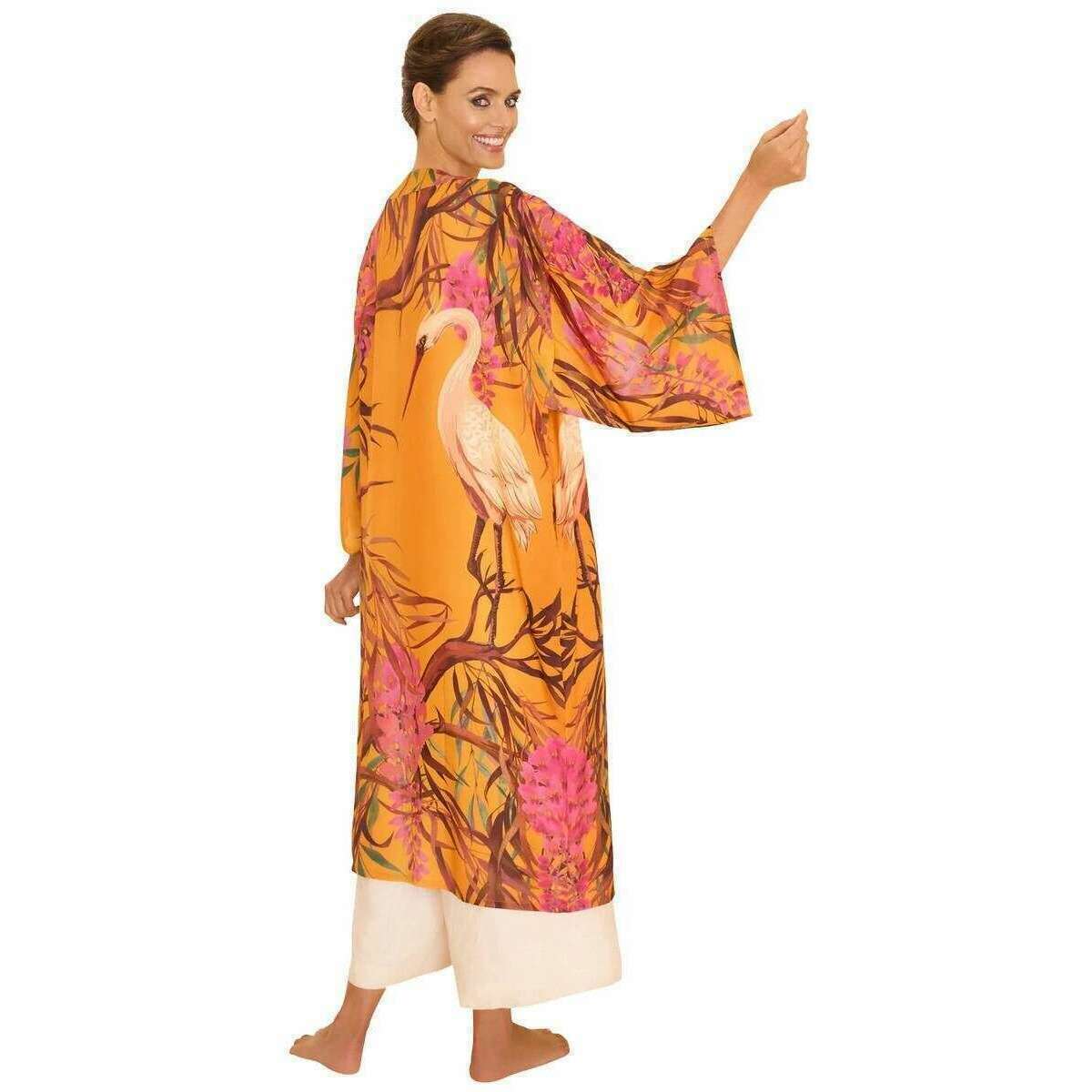 Oriental Crane Kimono Jacket - Ochre/Yellow
