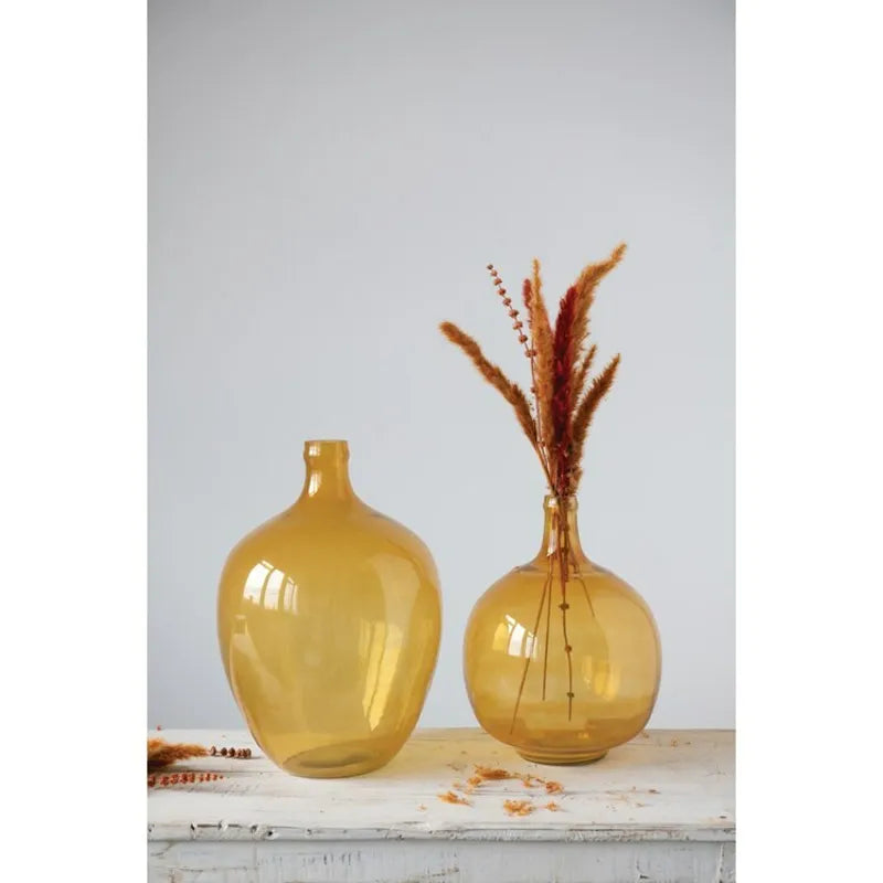 Round Glass Vase, Mustard 11" x 15"