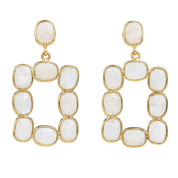 Moonstone Rectangular Bezel Open Drop Earrings