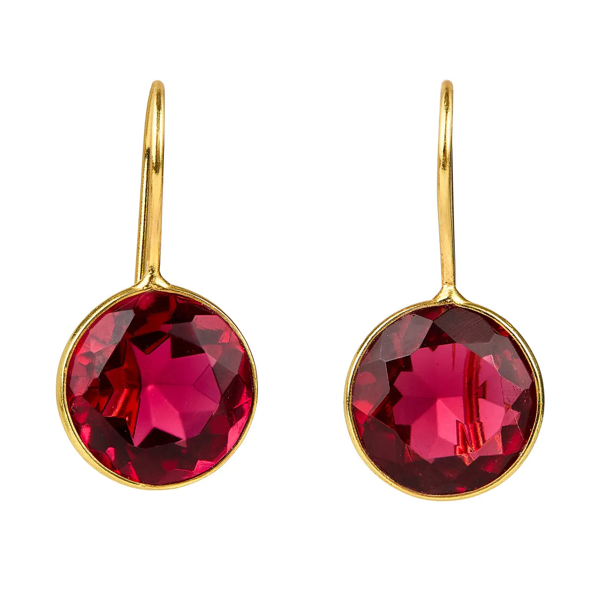 Pink Quartz Round Bezel Gemstone Earrings