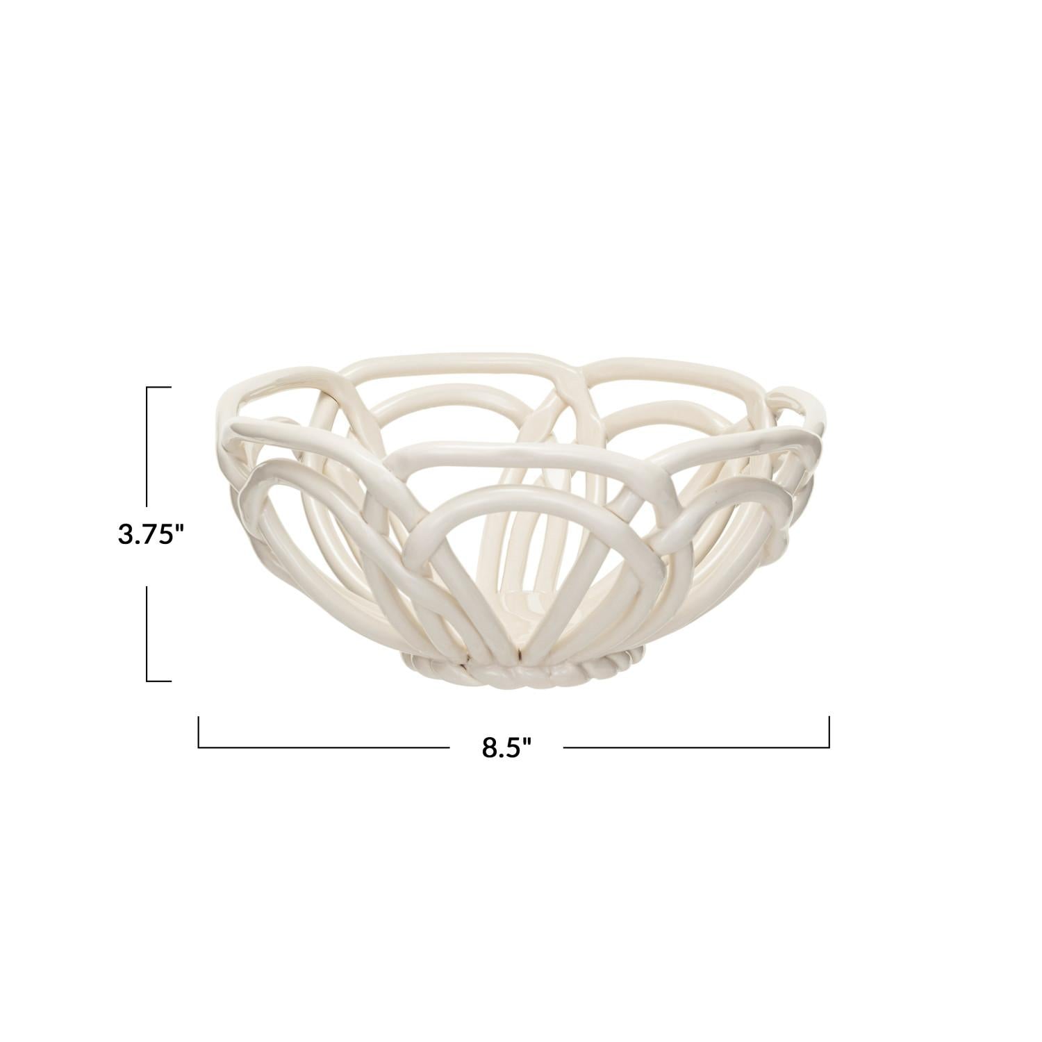 8 1/2" Round Handmade Stoneware Bread Basket, White