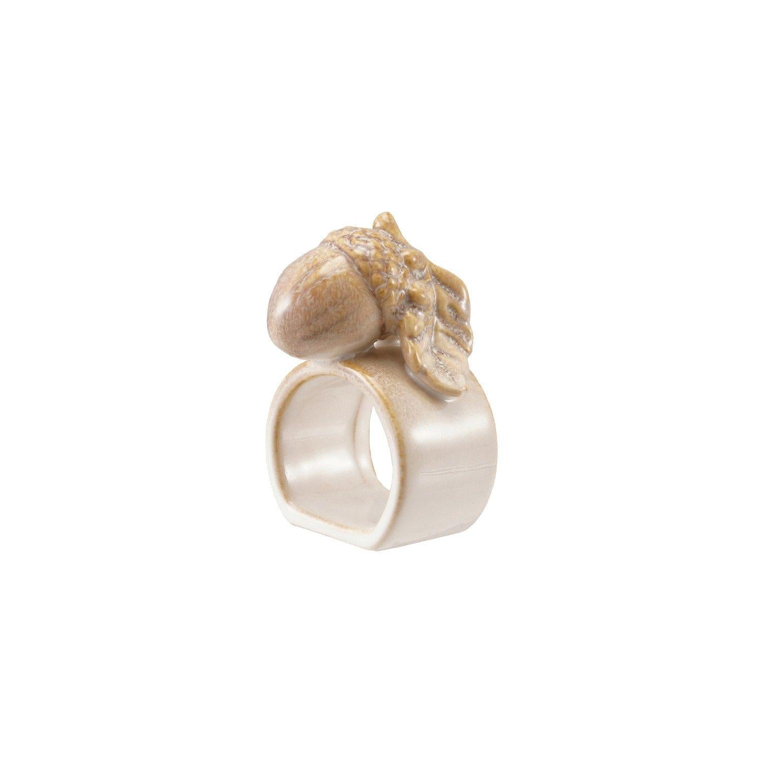 Stoneware Napkin Ring w/Acorn - cream
