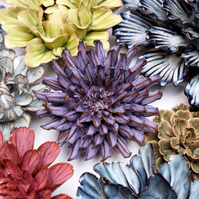 Ceramic Flower Collection Violet Blue Fleur de Lis Mum