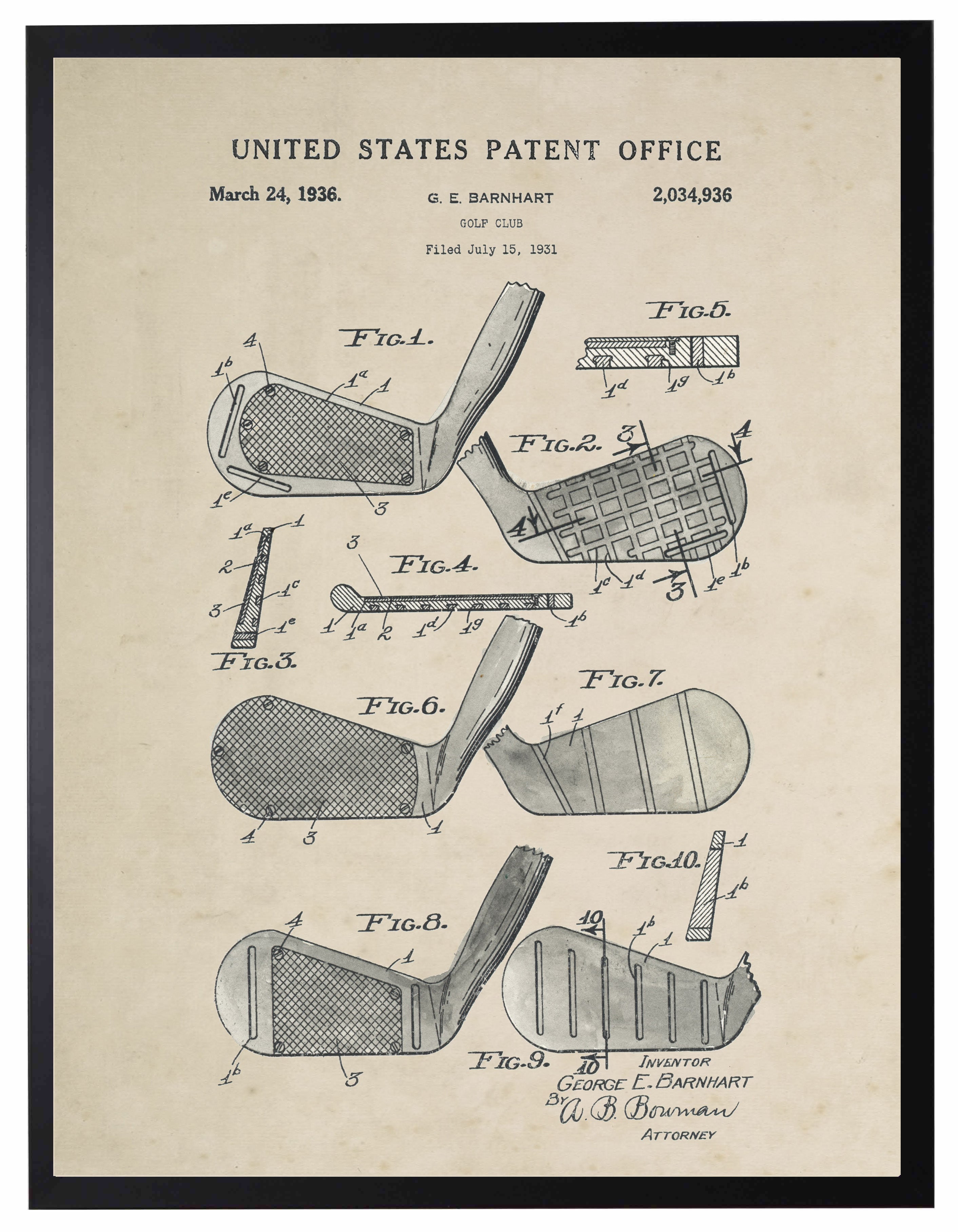 Watercolor Golf Iron Patent
