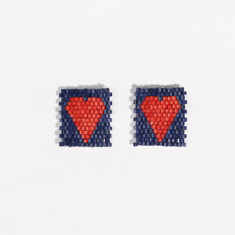 Kallie Heart Rectangle Post Beaded Earrings Navy