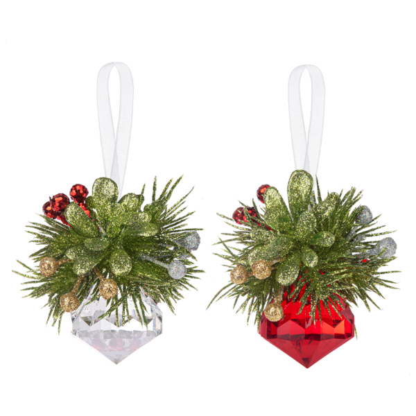 2.5" Mistletoe Jewel Ornament, Acrylic