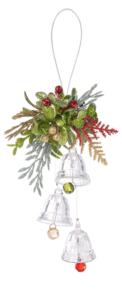 6" Triple Mistletoe Bells Ornament, Acrylic