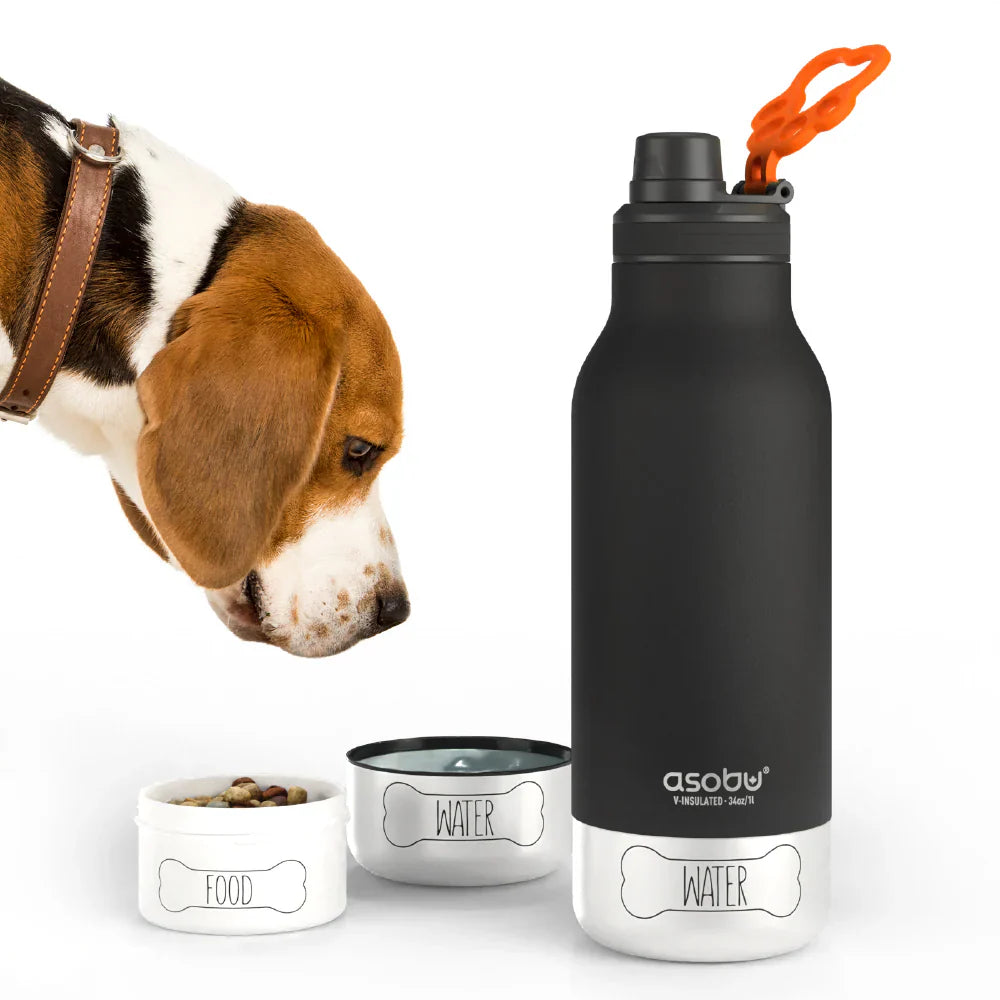 3-in-1 Ceramic-Lined Bottle w/Integrated Dog Dish - Pastel Peach