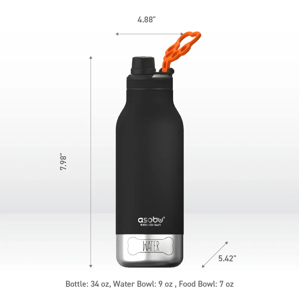 3-in-1 Ceramic-Lined Bottle w/Integrated Dog Dish - Pastel Peach