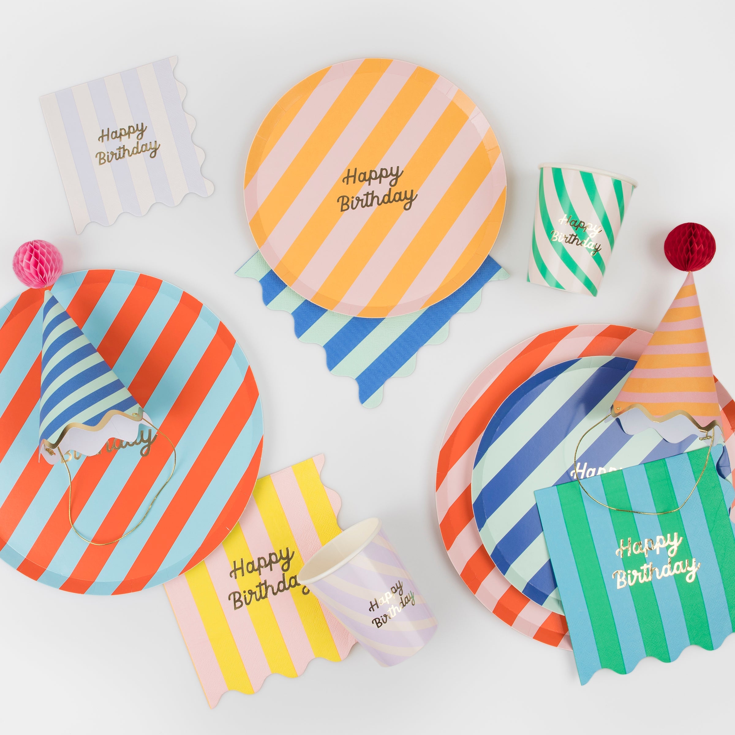 Stripe Happy Birthday Cups - (8 cups)