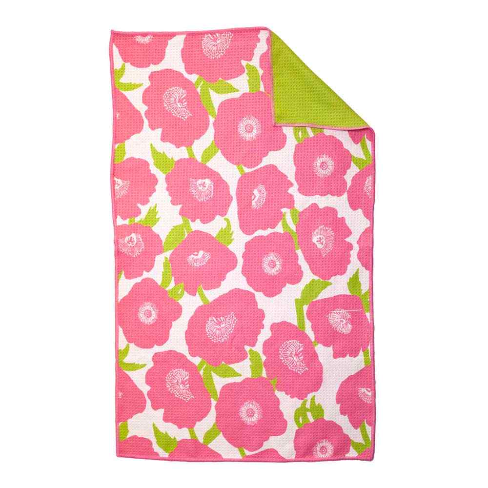 Pink Poppies blu Kitchen Tea Towel Pink