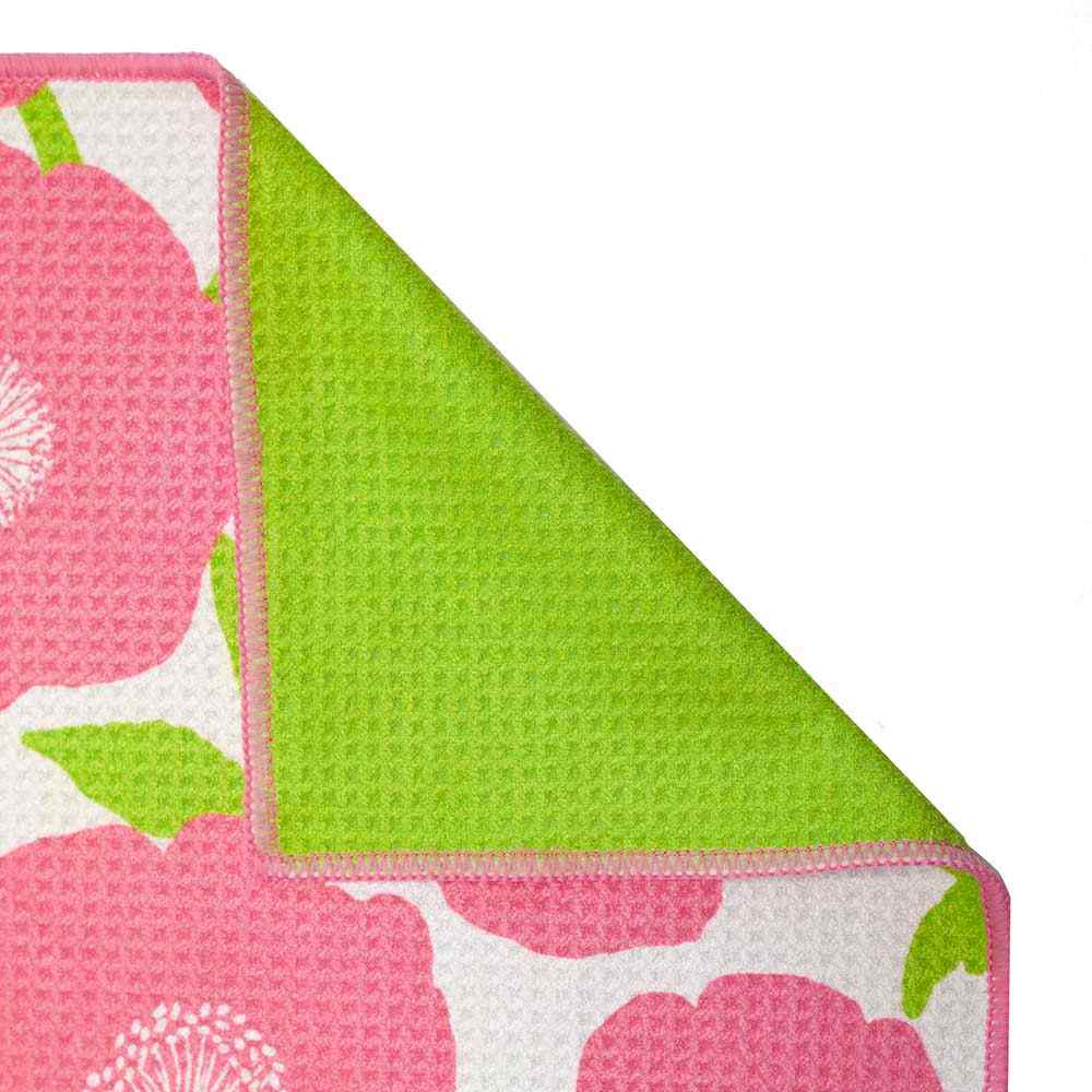 Pink Poppies blu Kitchen Tea Towel Pink