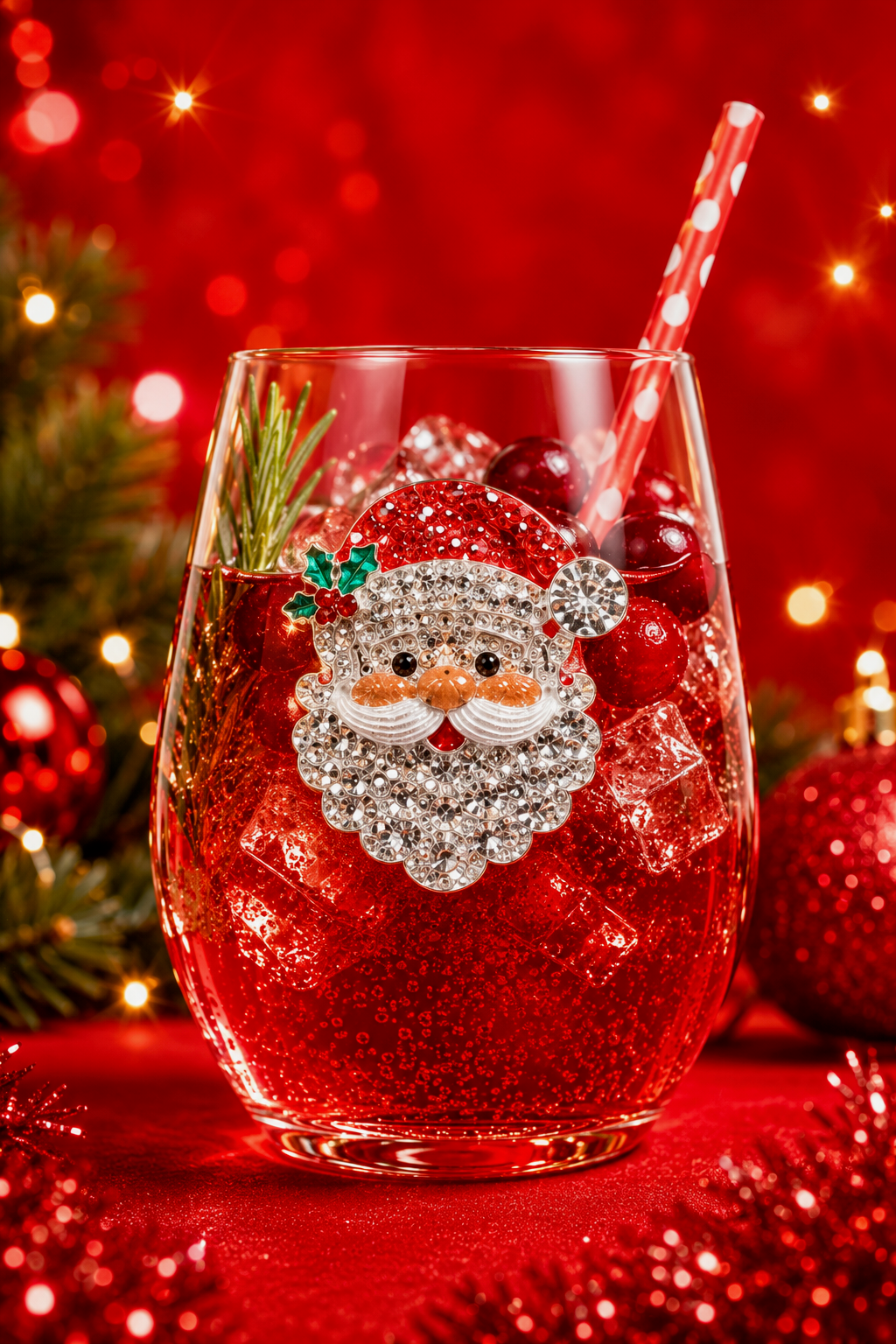 Santa Face Stemless Wine Glass