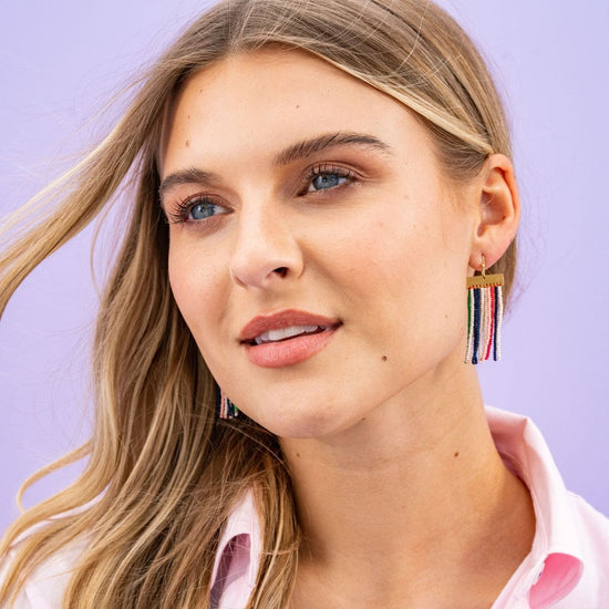Scout Rectangle Hanger Solid Stripes Bead Fringe Earrings St. Tropez