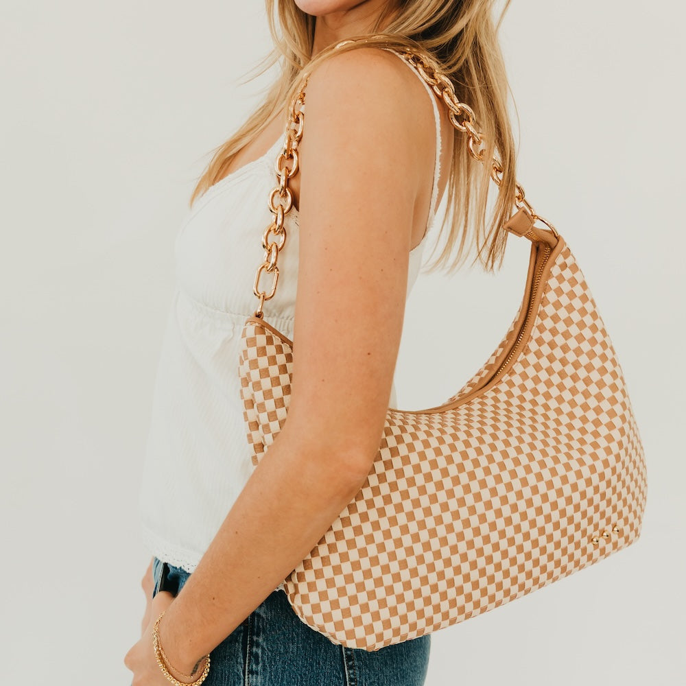 SIENNA SLOUCHY WOVEN SHOULDER BAG-TAUPE