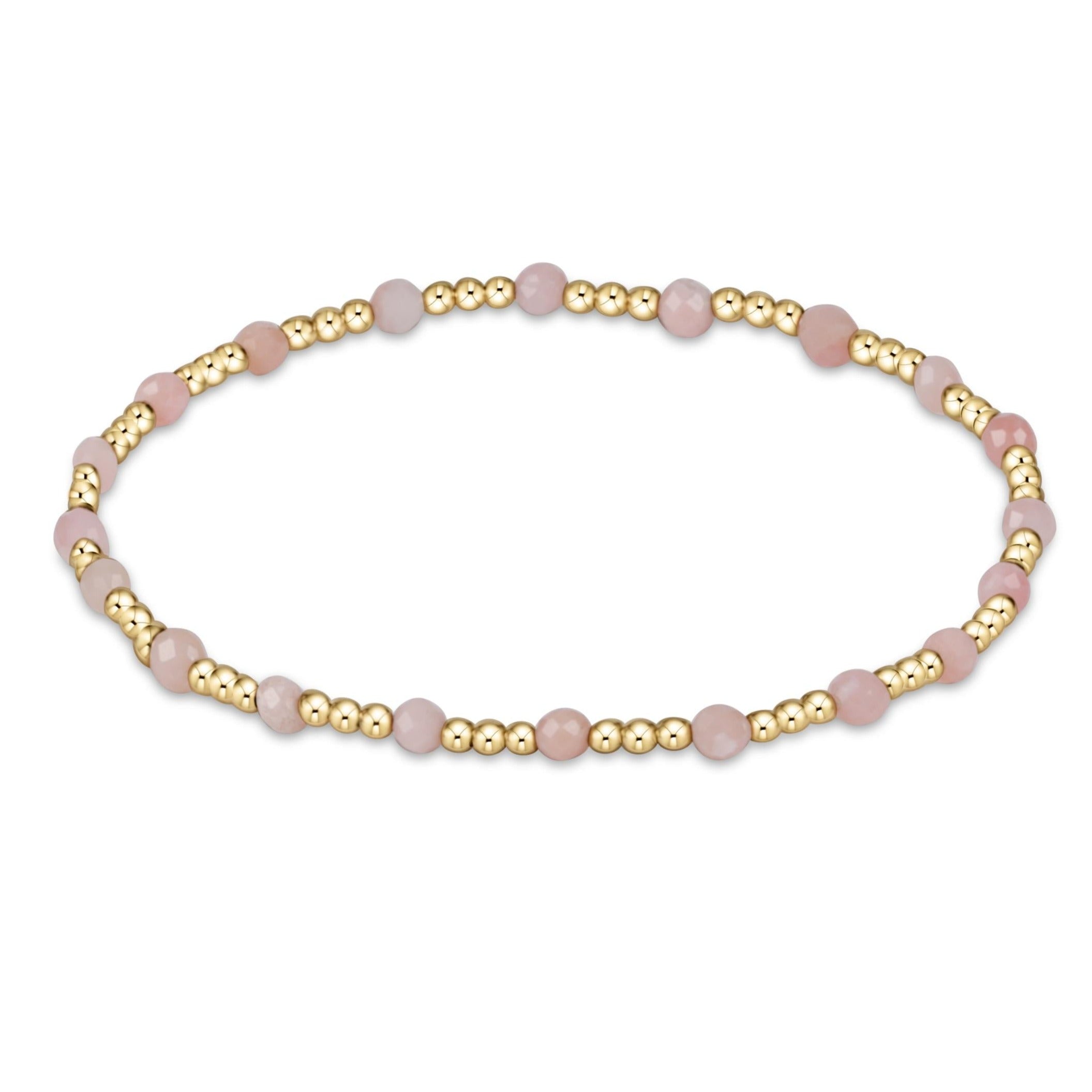 Extends - Gemstone Gold Sincerity Pattern 3mm Bead Bracelet - Pink Opal