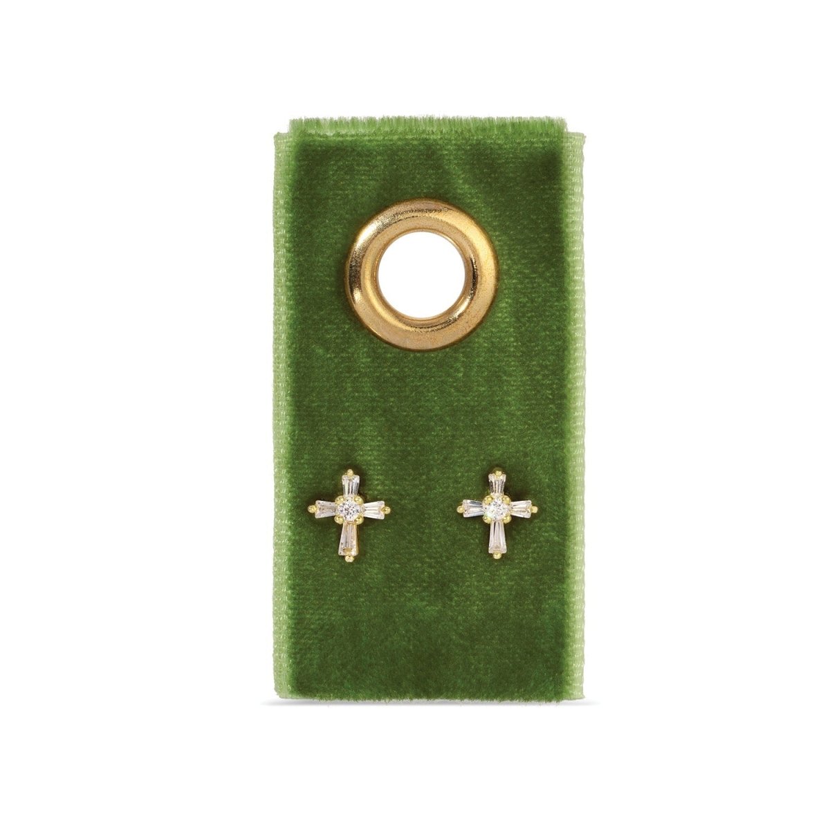 Earrings - Single Stud - Baguette CZ Cross - Gold