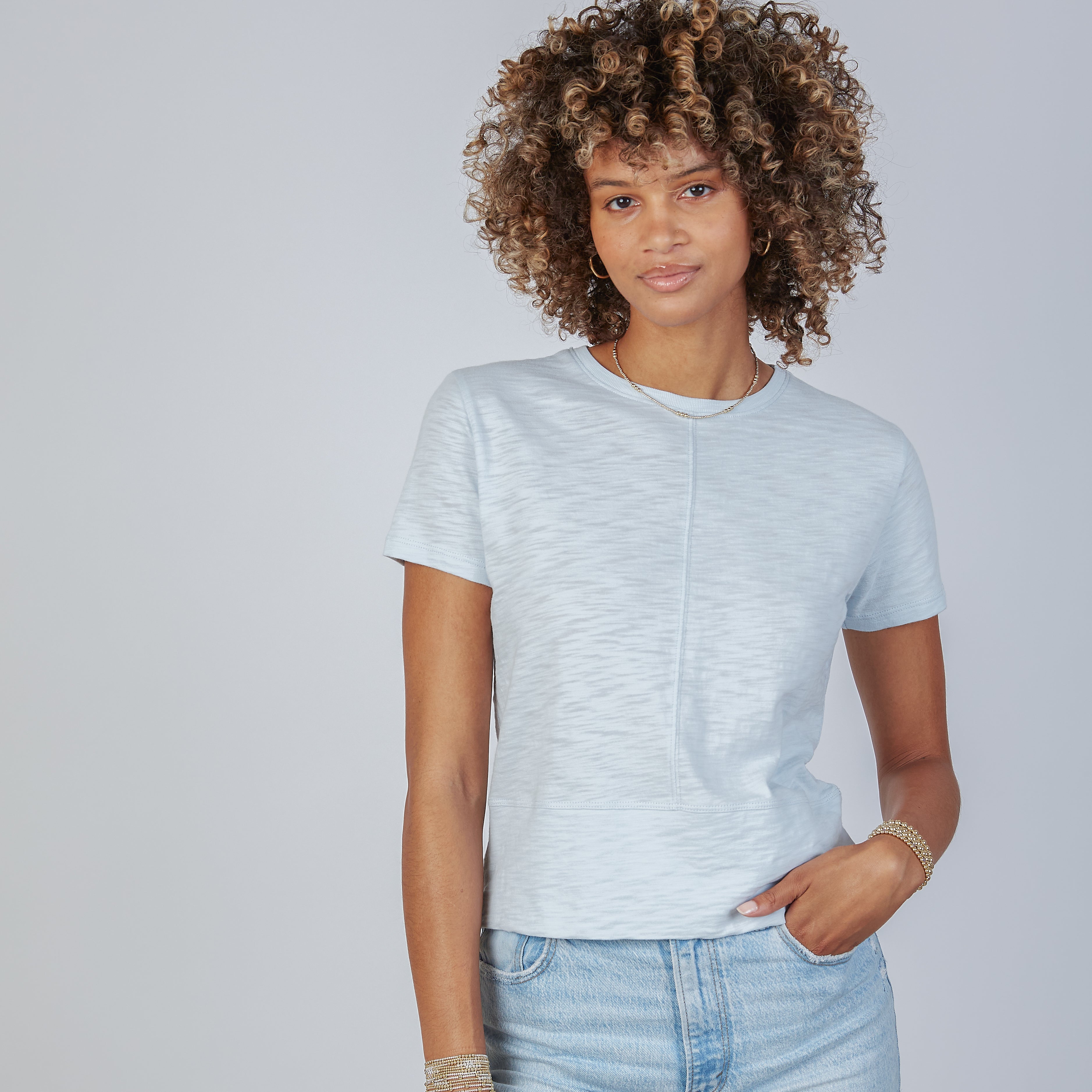 Celia Perfect Length Tee - Short Sleeve - Sky Blue - Large