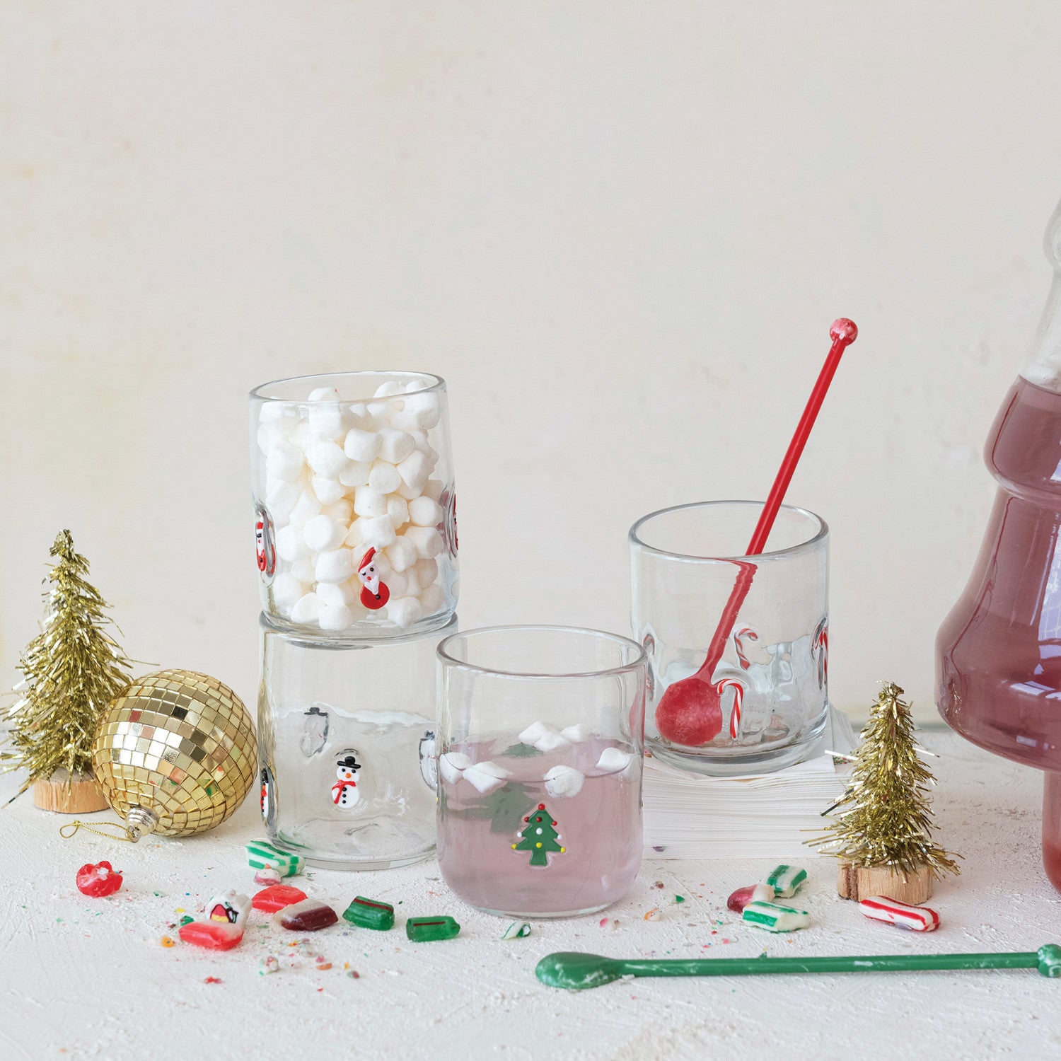 3 1/2" ROUND DRINKING GLASS WITH HOLIDAY ICON