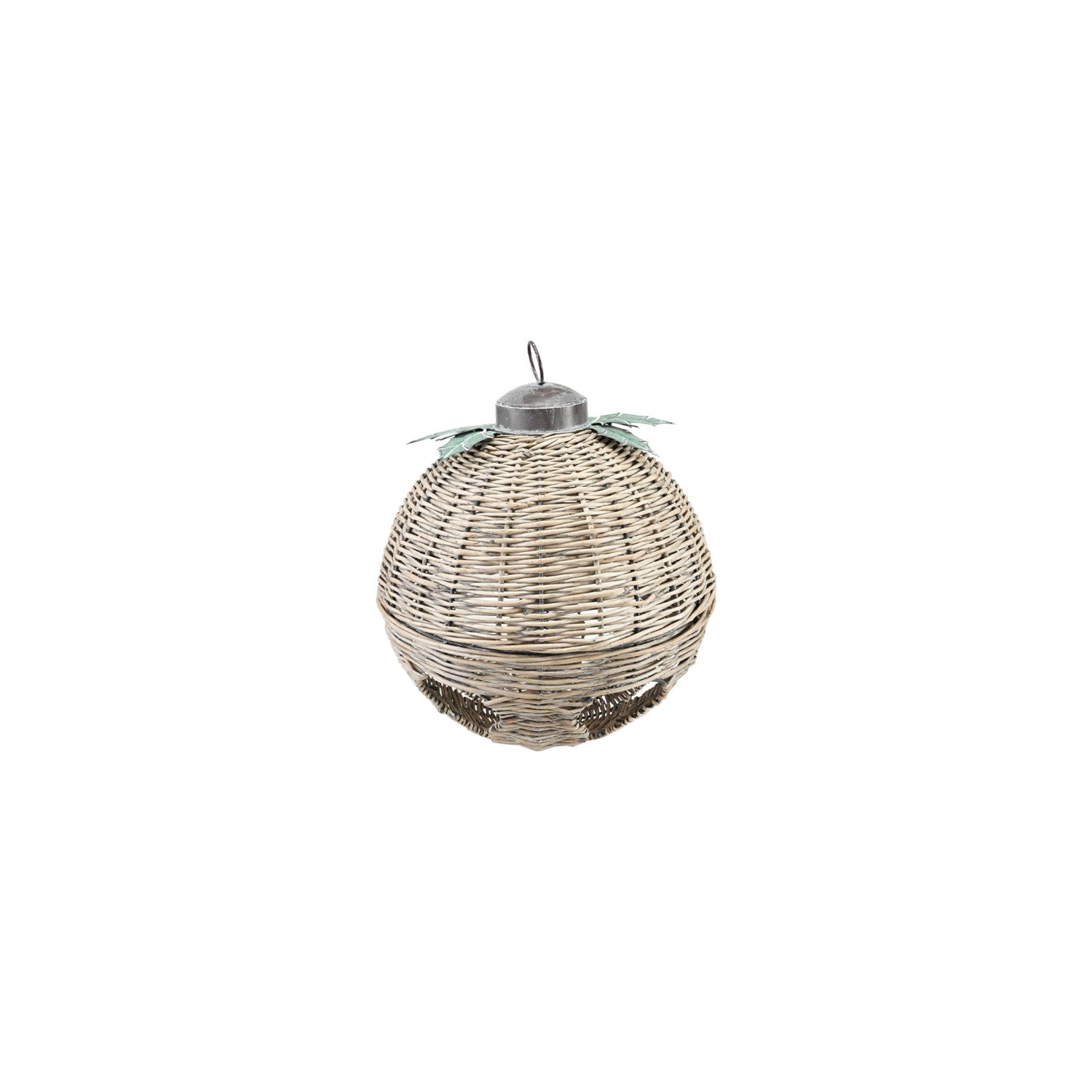 HAND WOVEN RATTAN BELL W/METAL LEAVES-SMALL