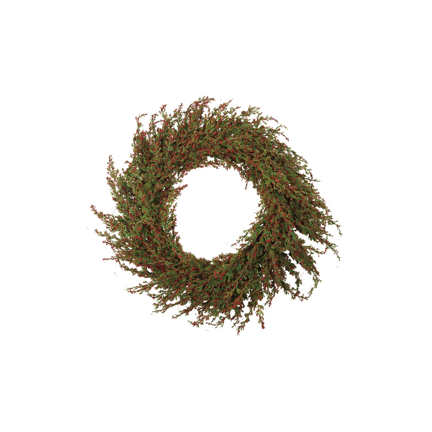 FAUX CYPRESS WREATH W/ RED BERRIES