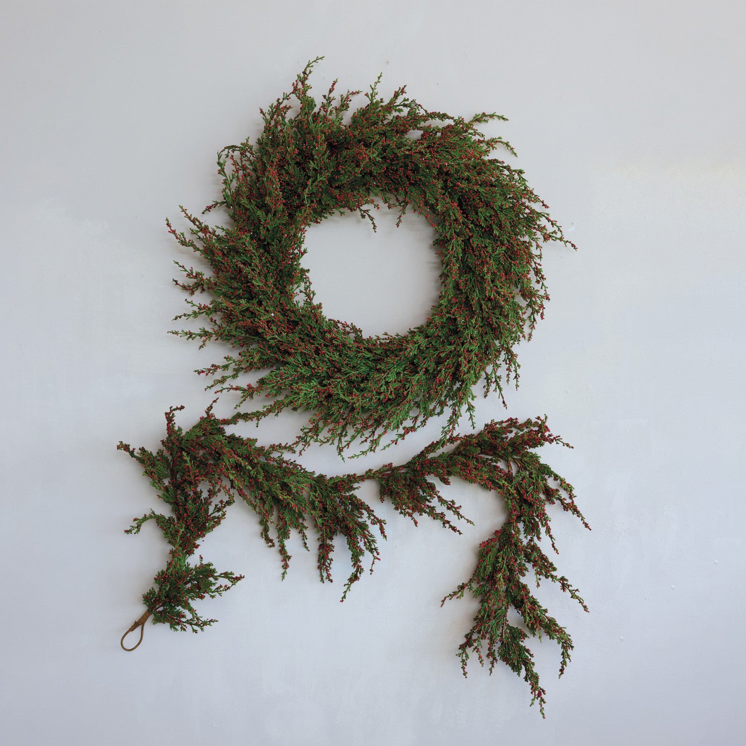 FAUX CYPRESS WREATH W/ RED BERRIES