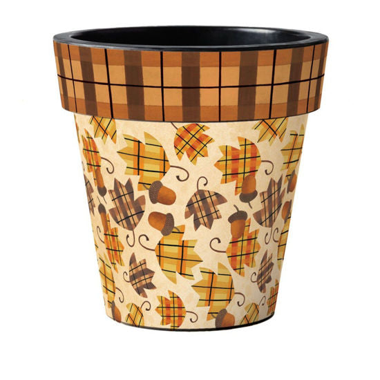 PLAID LEAVES ART PLANTER 18"