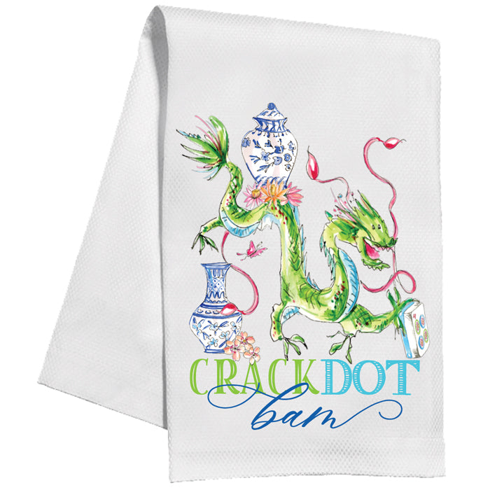 KITCHEN TOWEL-CRACK DOT BAM MAHJONG DRAGON BLUE