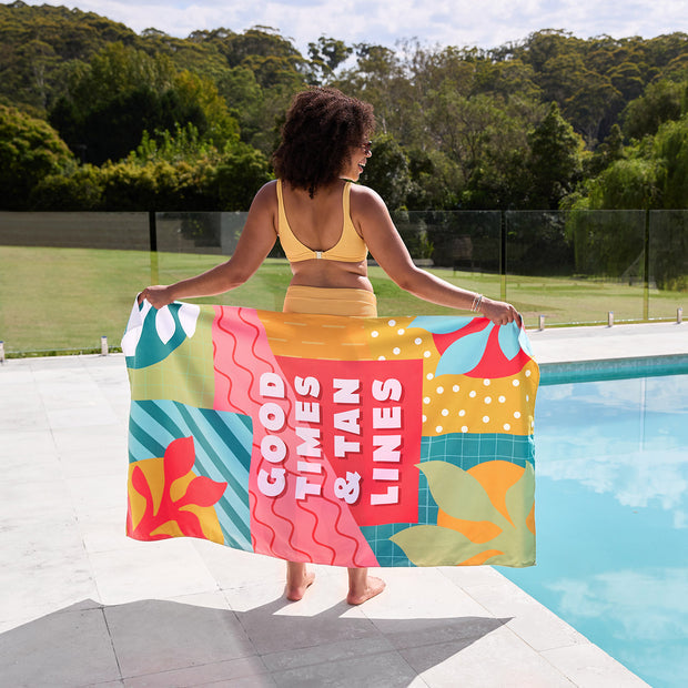 QUICK DRY BEACH TOWEL-XL-GOOD TIMES TAN LINES