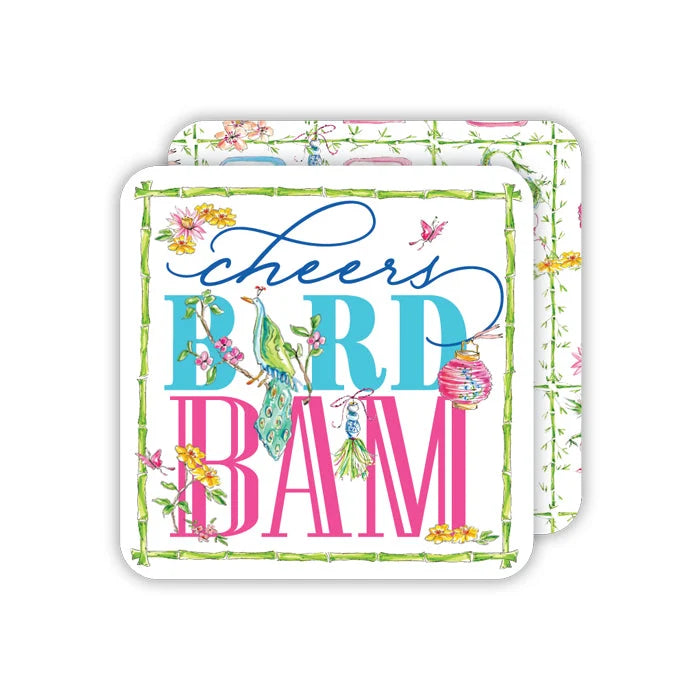 Mahjong Tiles w/Birds Cheers Bird Bam Square Coaster