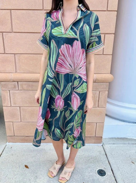 TALINA DRESS-GREEN/PINK-SMALL