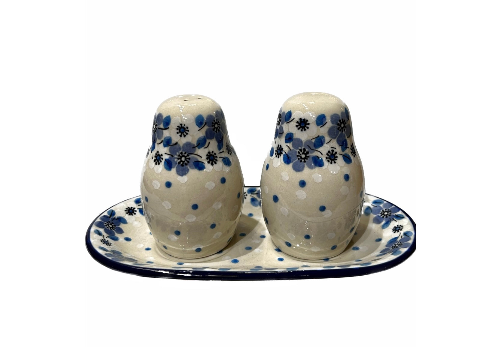 Salt & Pepper Shakers w/Tray - Polish Pottery