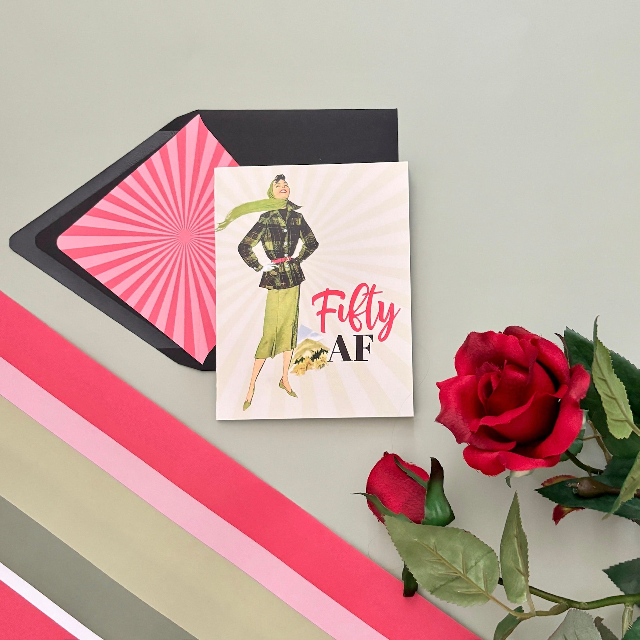 Fifty AF Mid Century Modern Woman 50th Birthday Card