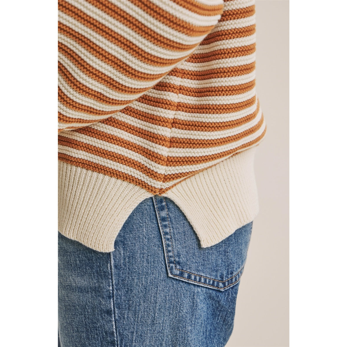 COTTON SWEATER WITH RED POP CONTRAST-TAUPE MULTI-SMALL