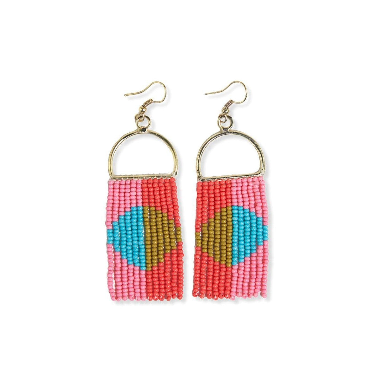 Allison Half Circle Color Block Beaded Fringe Earrings Tomato Red