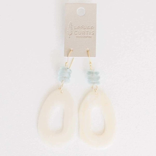 Etta - Cream Oval Resin Earrings w/Blue Beads