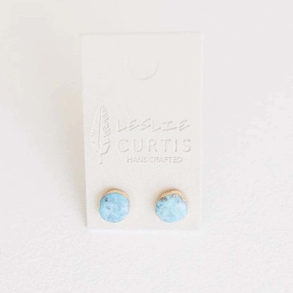 Luna - Raw Turquoise, Gold Plated Brass Stud Earrings 6-8 mm