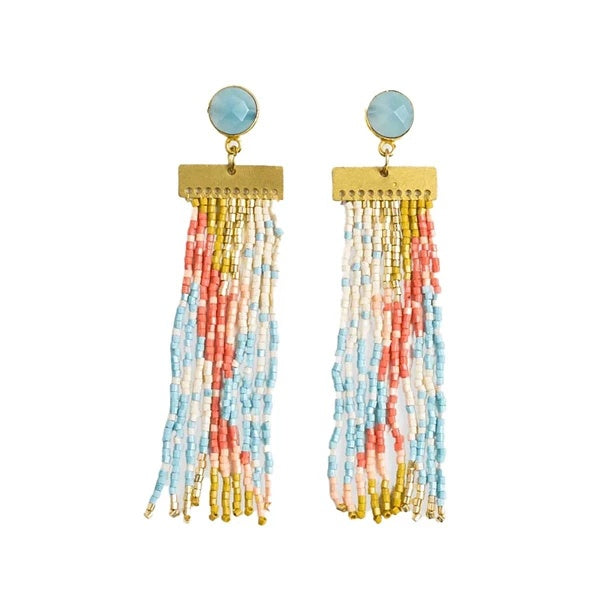 Lilah Semi-Precious Stone Post w/Organic Shapes Beaded Fringe Earrings Amalfi