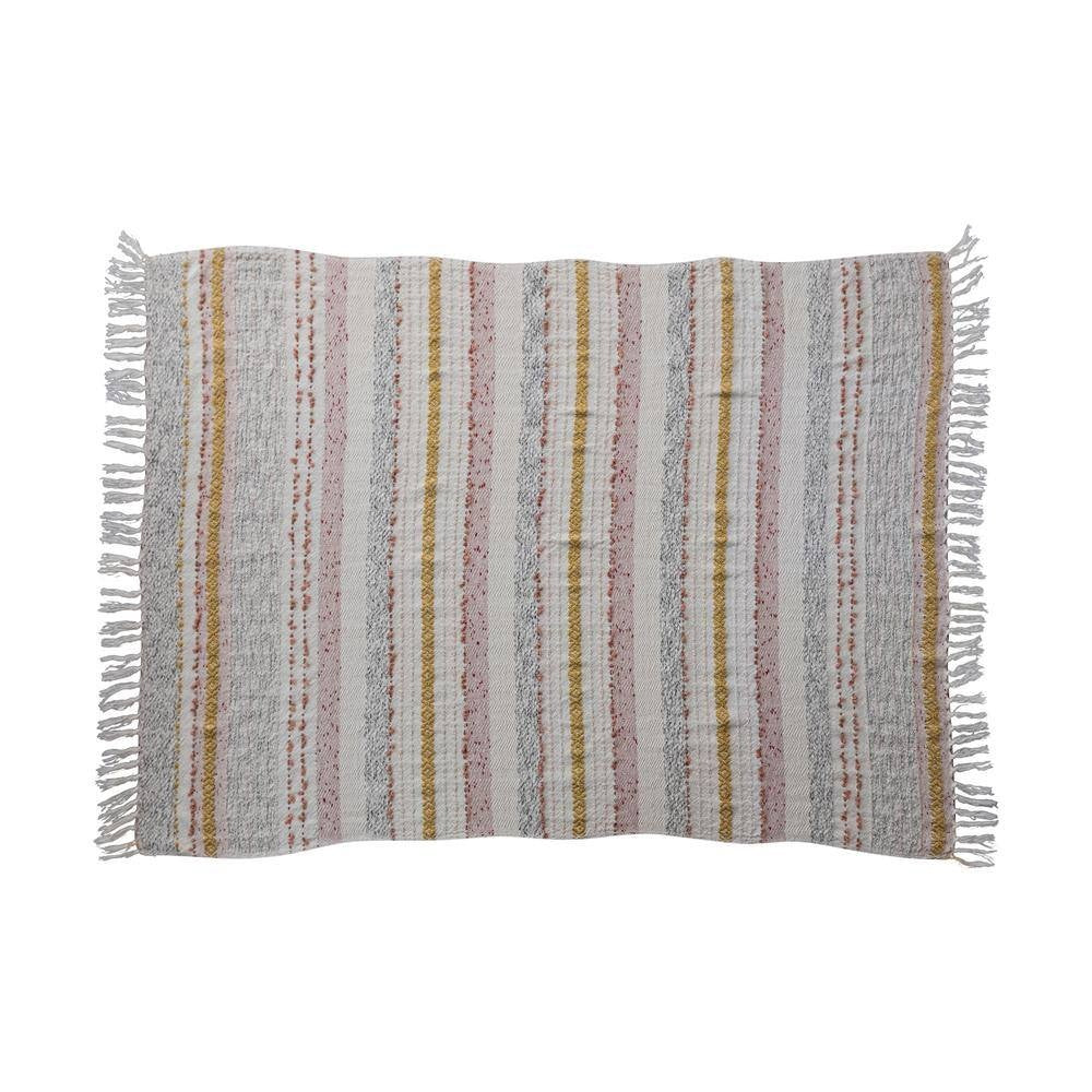 60"LX50"W WOVEN COTTON BLEND THROW W/STRIPES-MULTI COLOR