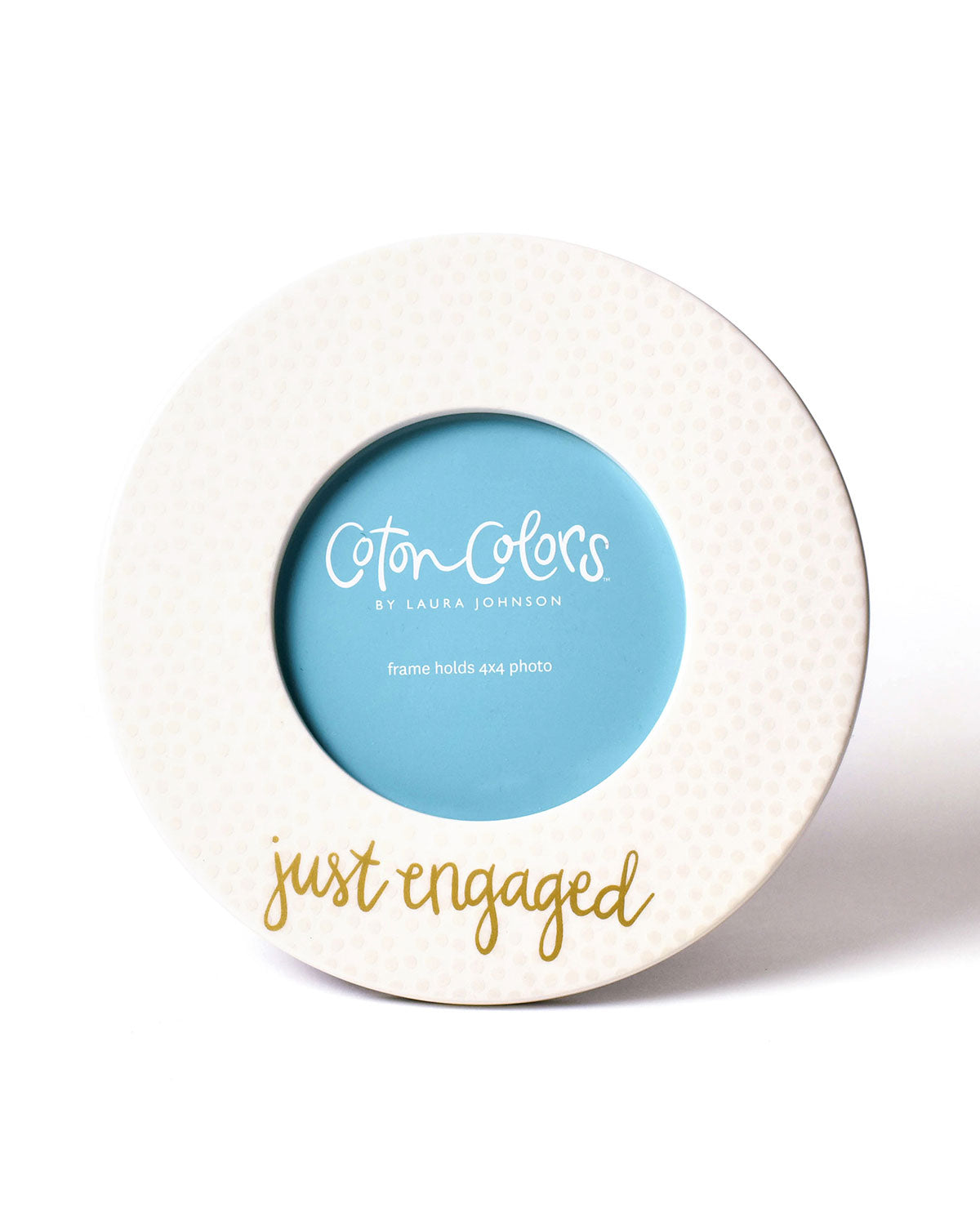 Small Dot Just Engaged 7" Round Frame Ecru