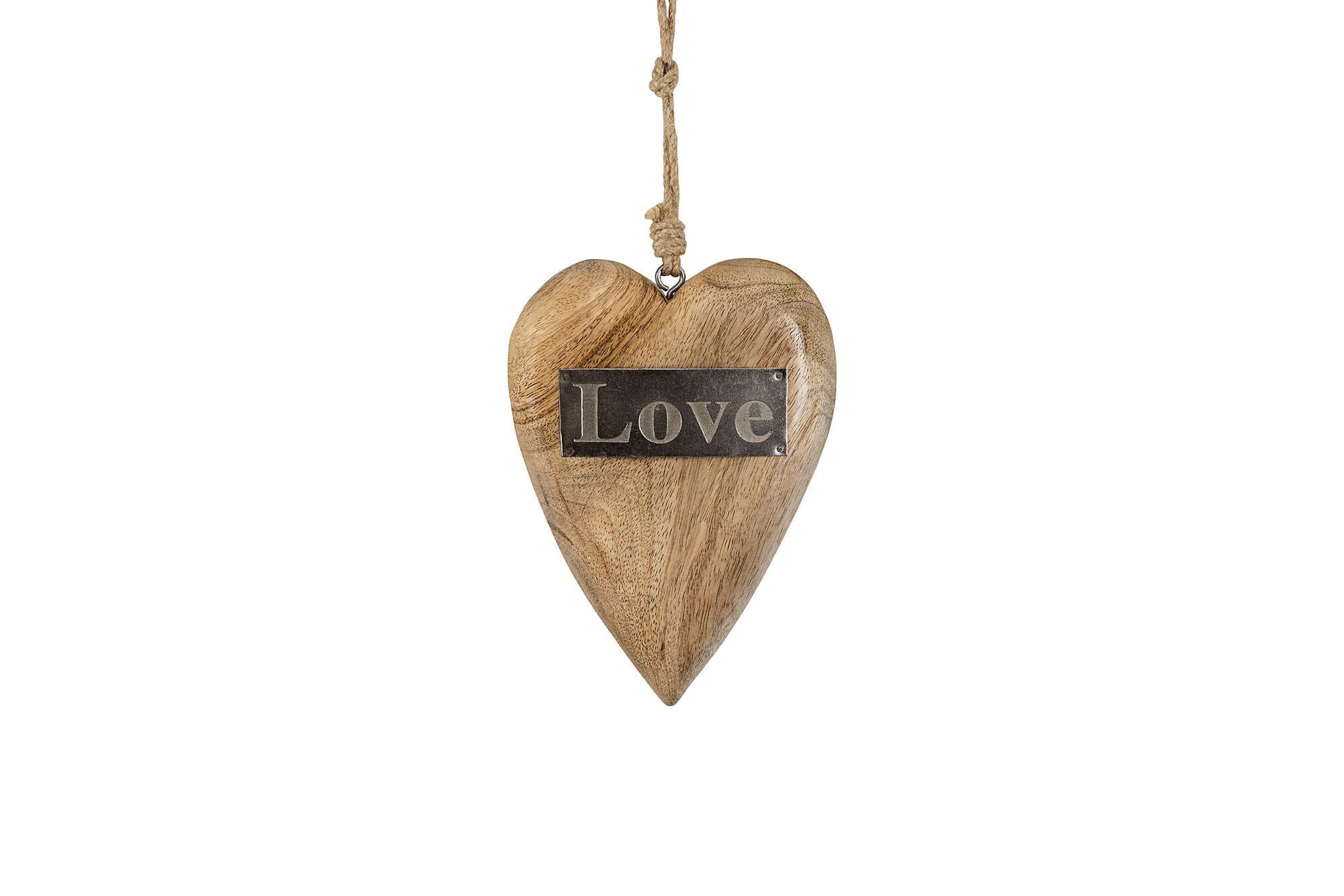 8" Mango Wood Hanging Heart w/Metal "Love"